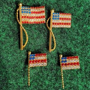 4-Lot American Flag Rhinestone Brooch Pin USA Patriotic Stars Stripes VTG EUC